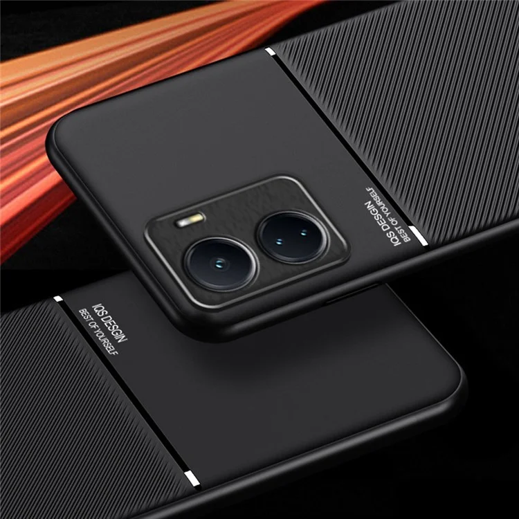 Back Cover for vivo Y16 4G, Lines Imprinted PU Leather+TPU Hybrid Shell with Built-in Metal Sheet - Green