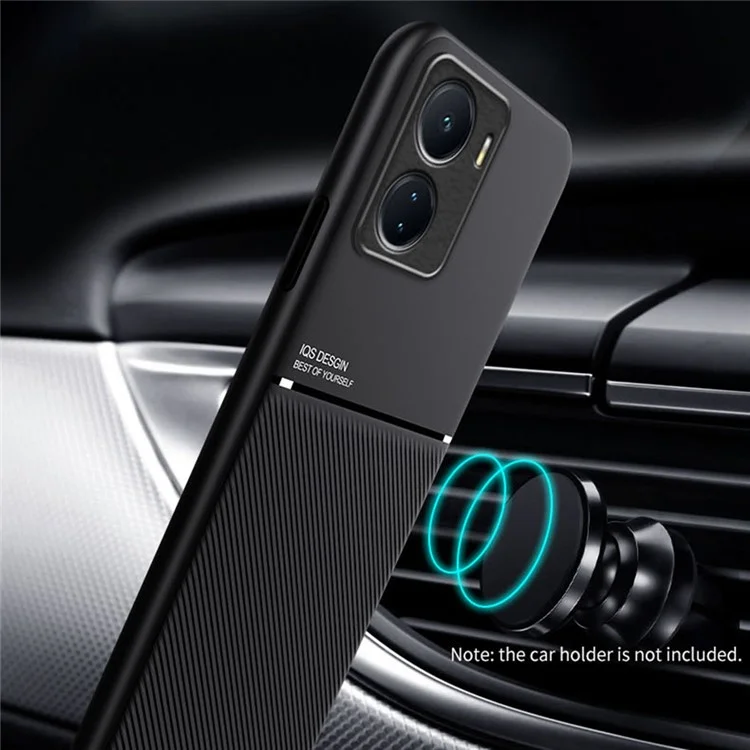 Back Cover for vivo Y16 4G, Lines Imprinted PU Leather+TPU Hybrid Shell with Built-in Metal Sheet - Green
