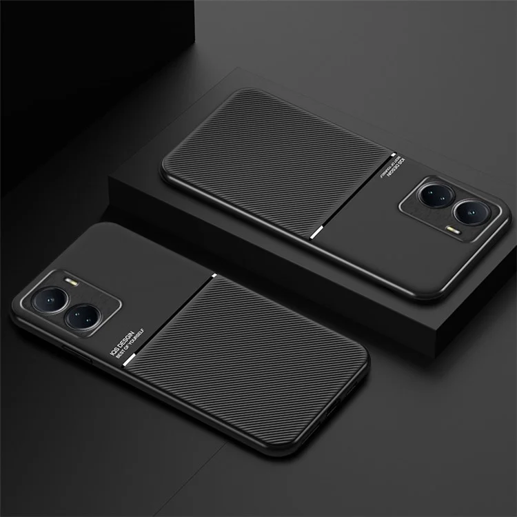 Back Cover for vivo Y16 4G, Lines Imprinted PU Leather+TPU Hybrid Shell with Built-in Metal Sheet - Green