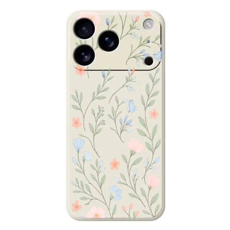 For iPhone 17 Pro Max Case Pink Blue Flowers Pattern Printing Straight Edge TPU Phone Back Cover - Beige