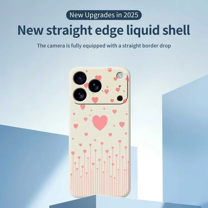 For iPhone 17 Pro Max Case Pink Love Pattern Printing Straight Edge TPU Phone Back Cover - Beige