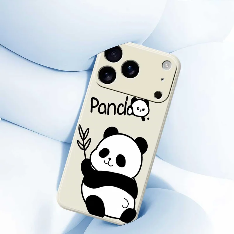 Coque pour iPhone 17 Pro Max Motif panda Impression bord droit Couverture arrière du téléphone en TPU - Beige
