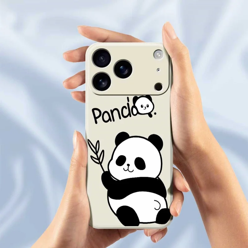 Coque pour iPhone 17 Pro Max Motif panda Impression bord droit Couverture arrière du téléphone en TPU - Beige