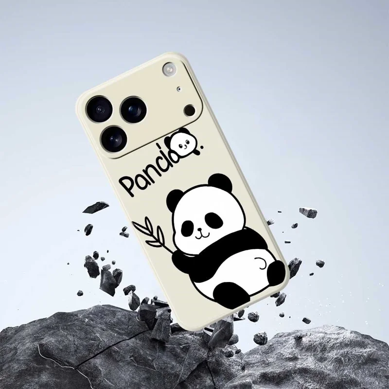 Coque pour iPhone 17 Pro Max Motif panda Impression bord droit Couverture arrière du téléphone en TPU - Beige