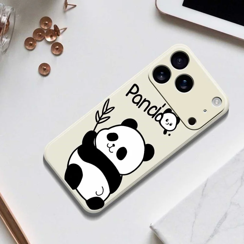 Coque pour iPhone 17 Pro Max Motif panda Impression bord droit Couverture arrière du téléphone en TPU - Beige