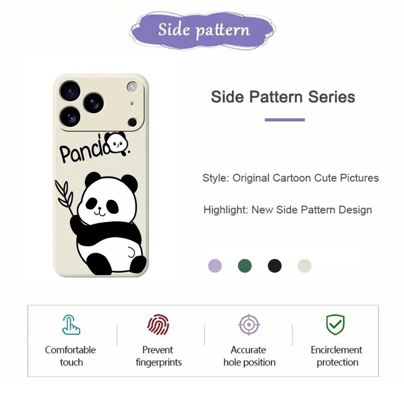 For iPhone 18 Pro Max / 17 Pro Max Case Panda Pattern Printing Straight Edge TPU Phone Back Cover - Black