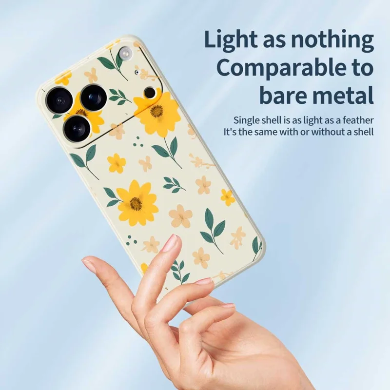 For iPhone 17 Pro Max Case Yellow Floral and Leaves Pattern Printing Straight Edge TPU Phone Back Cover - Beige