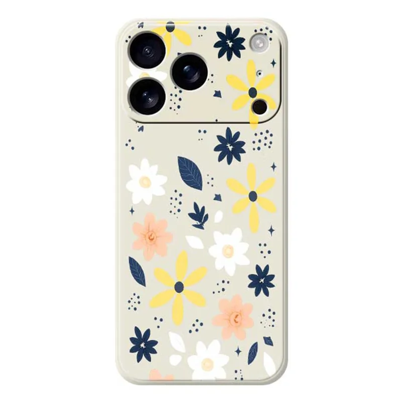 Voor iPhone 17 Pro Max hoesje met kleurrijk bloemenpatroon in blauwe bladeren, rechte rand, TPU telefoonhoesje - Beige