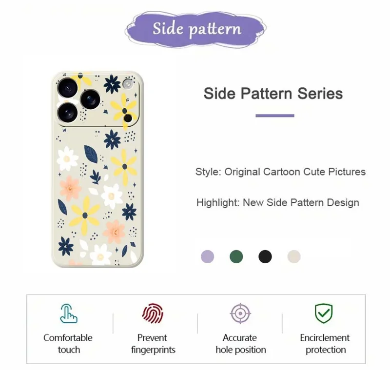 Voor iPhone 17 Pro Max hoesje met kleurrijk bloemenpatroon in blauwe bladeren, rechte rand, TPU telefoonhoesje - Beige