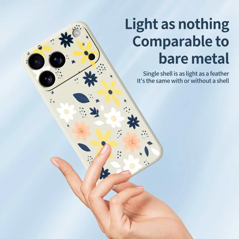 Voor iPhone 17 Pro Max hoesje met kleurrijk bloemenpatroon in blauwe bladeren, rechte rand, TPU telefoonhoesje - Beige