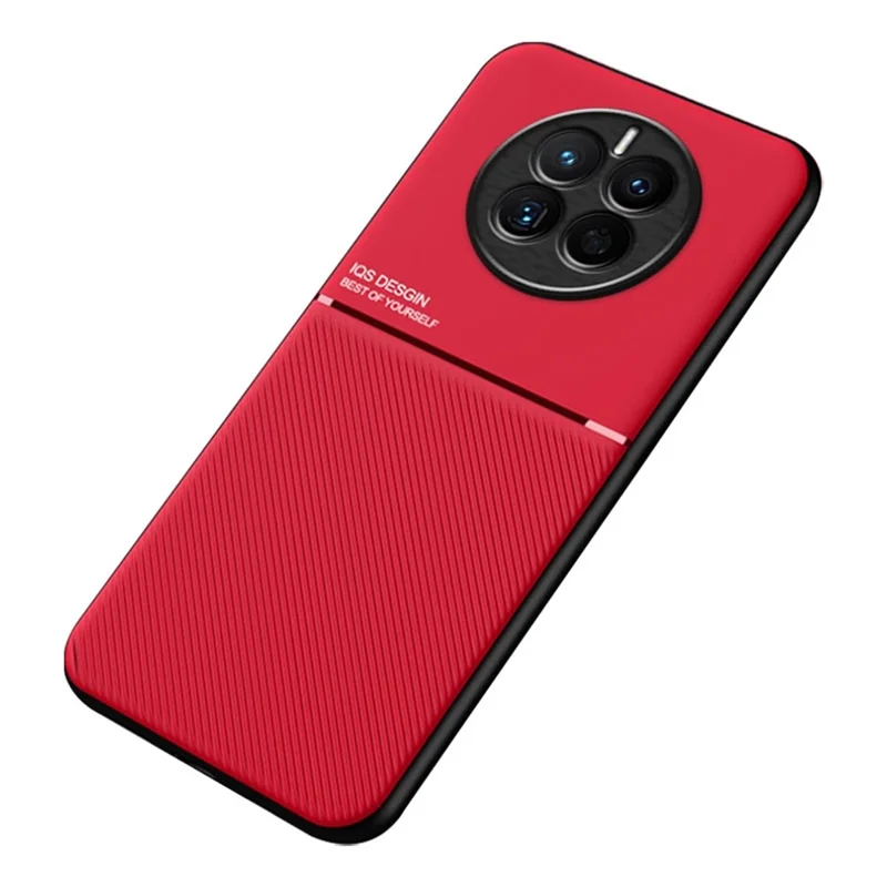Back Cover for Huawei Mate 50 4G, Well-protected Lines Imprinted PU Leather+TPU Hybrid Shell with Built-in Metal Sheet - Red
