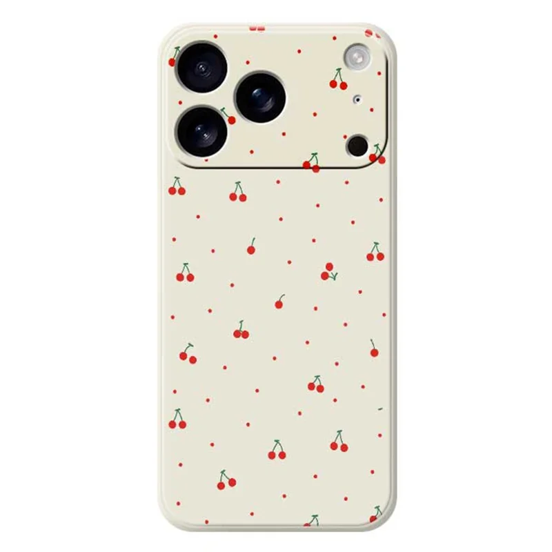 For iPhone 17 Pro Max Case Red Cherry Pattern Printing Straight Edge TPU Phone Back Cover - Beige