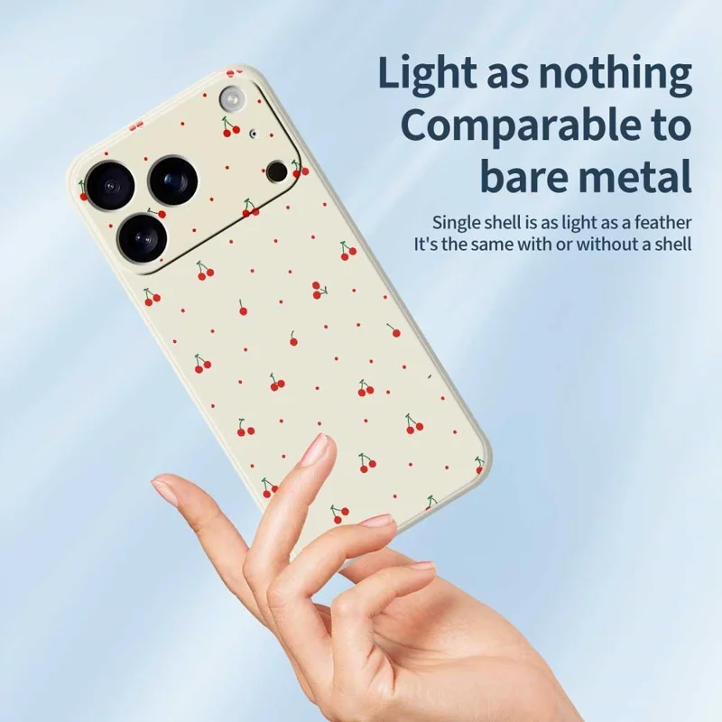 For iPhone 17 Pro Max Case Red Cherry Pattern Printing Straight Edge TPU Phone Back Cover - Beige