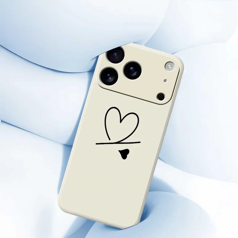 For iPhone 18 Pro Max / 17 Pro Max Case Black Love Pattern Printing Straight Edge TPU Phone Back Cover - Beige