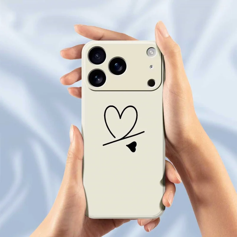 For iPhone 18 Pro Max / 17 Pro Max Case Black Love Pattern Printing Straight Edge TPU Phone Back Cover - Beige