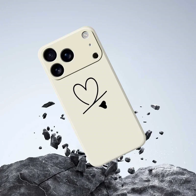 For iPhone 18 Pro Max / 17 Pro Max Case Black Love Pattern Printing Straight Edge TPU Phone Back Cover - Beige