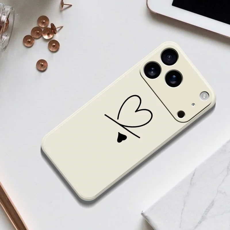 For iPhone 18 Pro Max / 17 Pro Max Case Black Love Pattern Printing Straight Edge TPU Phone Back Cover - Beige
