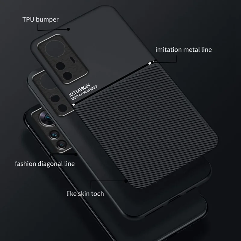 Mobile Phone Protector for Xiaomi 12T 5G / Redmi K50 Ultra 5G, Lines Imprinted PU Leather+TPU Hybrid Shell with Built-in Metal Sheet - Green
