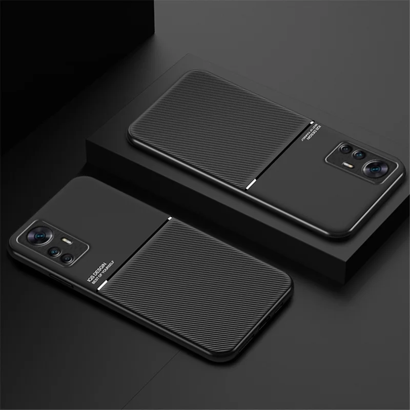 Mobile Phone Protector for Xiaomi 12T 5G / Redmi K50 Ultra 5G, Lines Imprinted PU Leather+TPU Hybrid Shell with Built-in Metal Sheet - Green