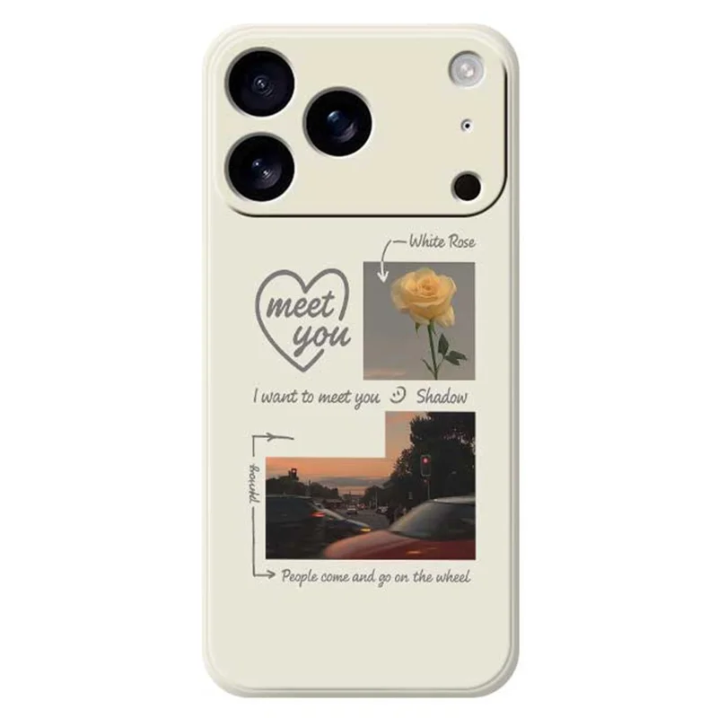 For iPhone 17 Pro Max Case Meet You Photo Pattern Printing Straight Edge TPU Phone Back Cover - Beige