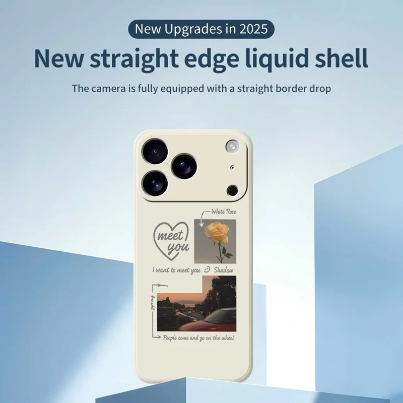 For iPhone 17 Pro Max Case Meet You Photo Pattern Printing Straight Edge TPU Phone Back Cover - Beige