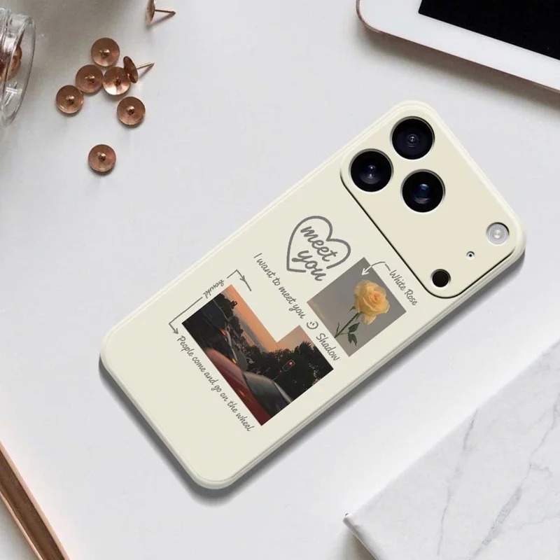 For iPhone 17 Pro Max Case Meet You Photo Pattern Printing Straight Edge TPU Phone Back Cover - Beige