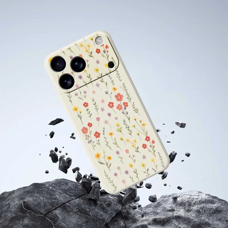 For iPhone 17 Pro Max Case Flowers and Grass Pattern Printing Straight Edge TPU Phone Back Cover - Black