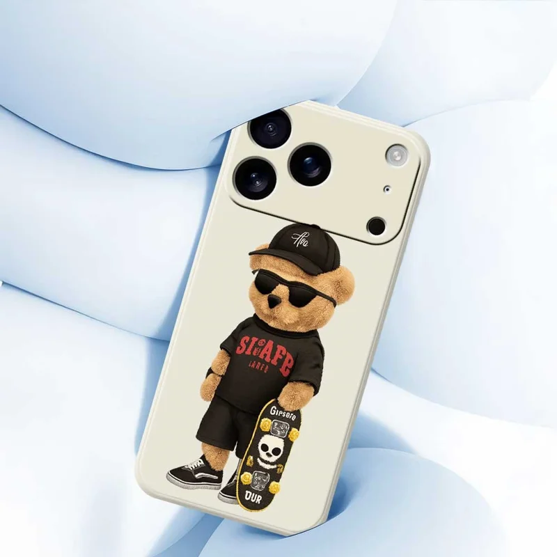 Für iPhone 17 Pro Max Hülle Cooler Bären-Muster Druck Gerade Kante TPU Handy Rückseite Schutzhülle - Beige