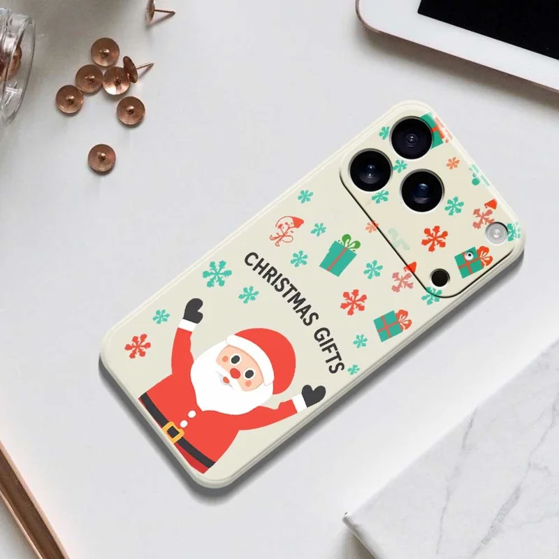 For iPhone 17 Pro Case Christmas Gifts Pattern Printing Straight Edge TPU Phone Back Cover - Beige