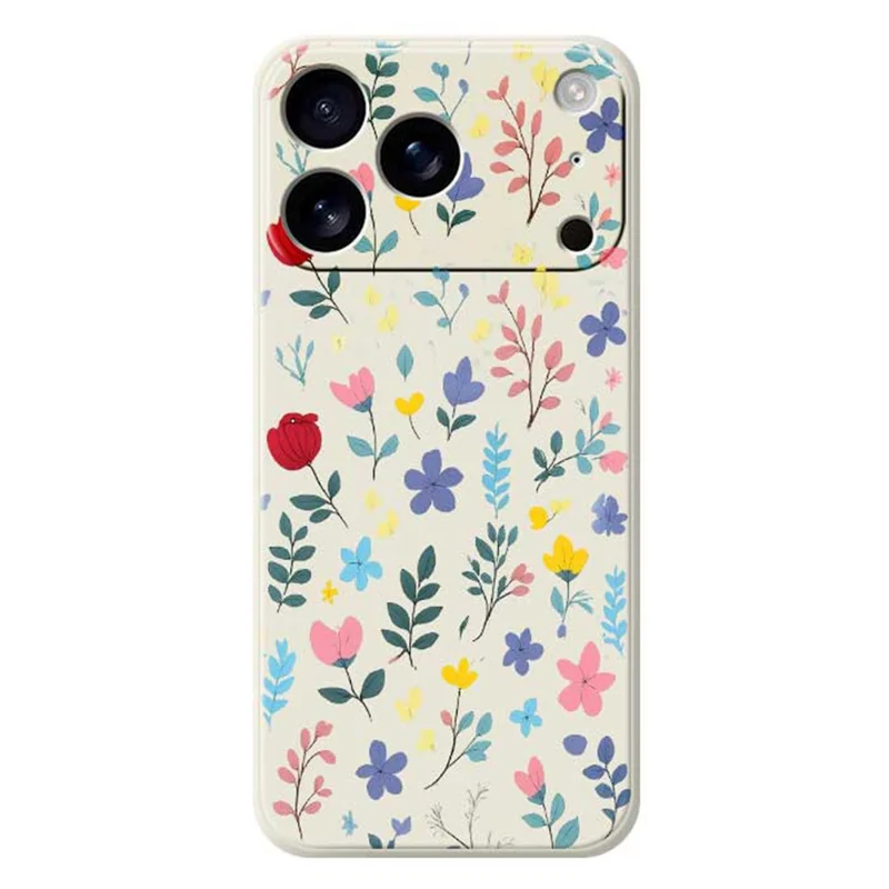 Voor iPhone 17 Pro-hoesje Kleurrijke bloemenvertakkingen Patroonafdruk Rechte rand TPU telefoon achterkant - Beige