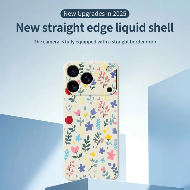 Voor iPhone 17 Pro-hoesje Kleurrijke bloemenvertakkingen Patroonafdruk Rechte rand TPU telefoon achterkant - Beige