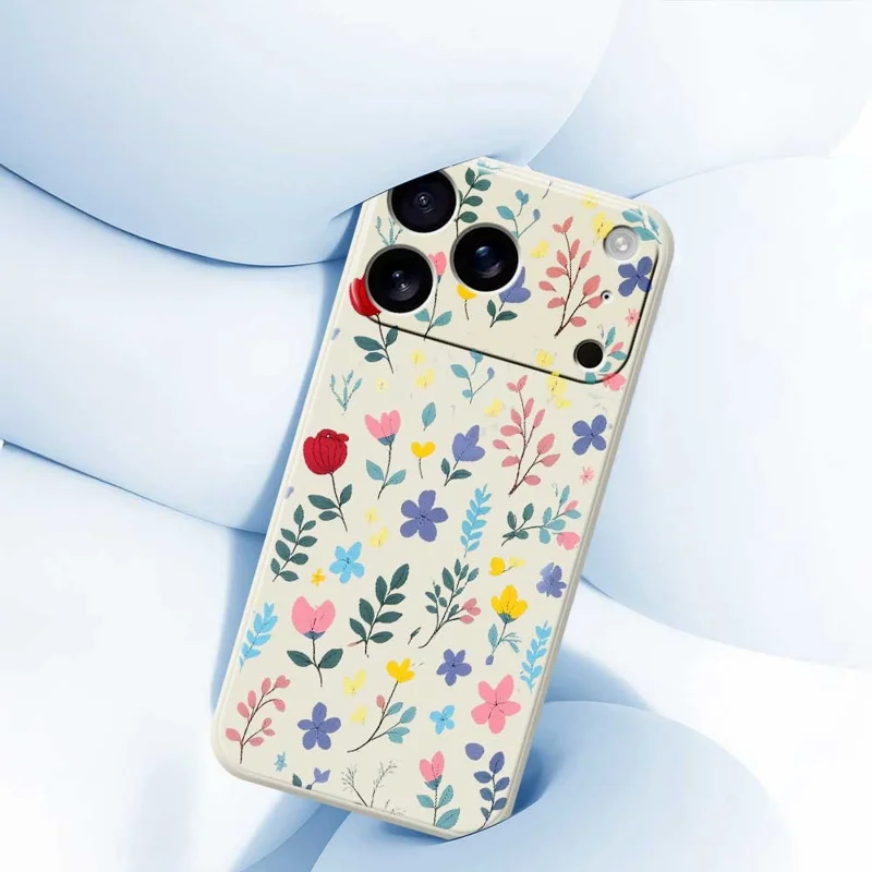 Voor iPhone 17 Pro-hoesje Kleurrijke bloemenvertakkingen Patroonafdruk Rechte rand TPU telefoon achterkant - Beige