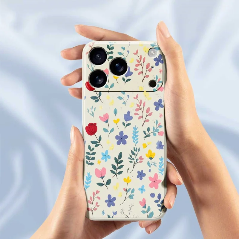 Voor iPhone 17 Pro-hoesje Kleurrijke bloemenvertakkingen Patroonafdruk Rechte rand TPU telefoon achterkant - Beige