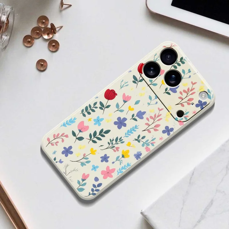 Voor iPhone 17 Pro-hoesje Kleurrijke bloemenvertakkingen Patroonafdruk Rechte rand TPU telefoon achterkant - Beige