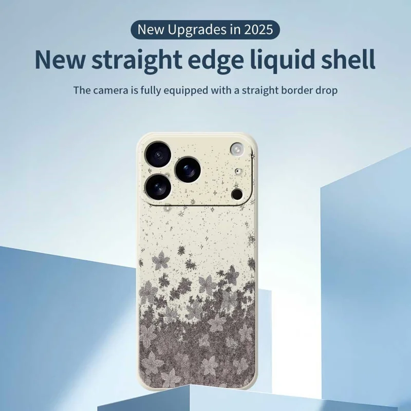 Voor iPhone 17 Pro Case Grijs Bloemenpatroon Rechte Rand TPU Telefoonhoesje - Beige
