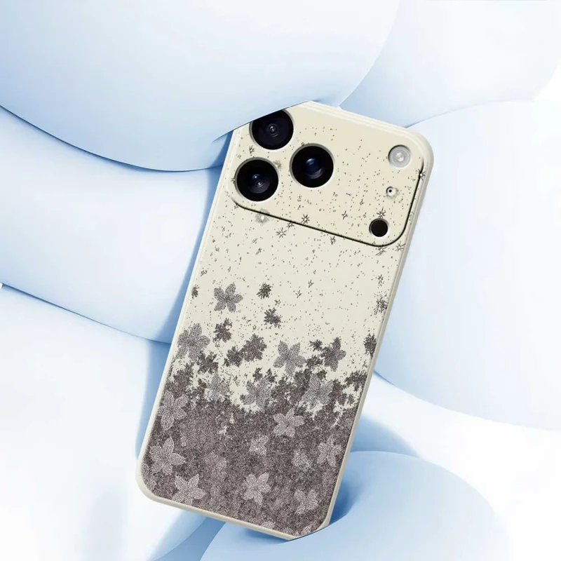 Voor iPhone 17 Pro Case Grijs Bloemenpatroon Rechte Rand TPU Telefoonhoesje - Beige