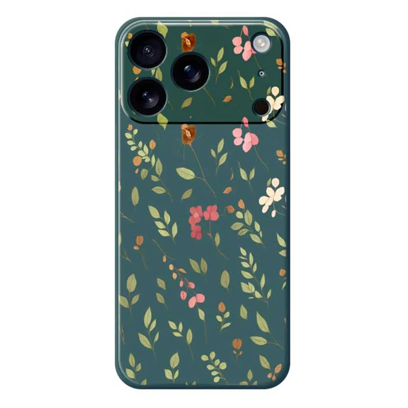 Für iPhone 17 Pro Hülle Kleines Blumen- und Blattmuster Gedruckt Gerade Kante TPU Handy Rückseite Abdeckung - Grün