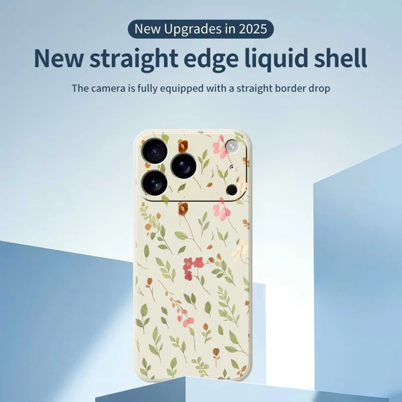 Für iPhone 17 Pro Hülle Kleines Blumen- und Blattmuster Gedruckt Gerade Kante TPU Handy Rückseite Abdeckung - Grün