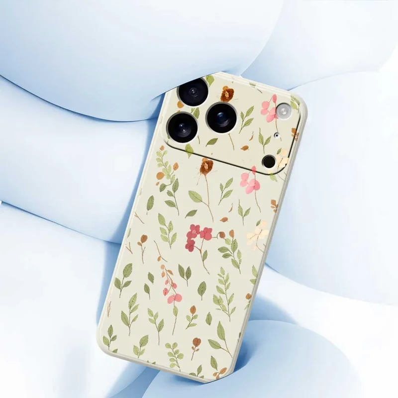 For iPhone 17 Pro Case Small Flower Leaves Pattern Printing Straight Edge TPU Phone Back Cover - Black
