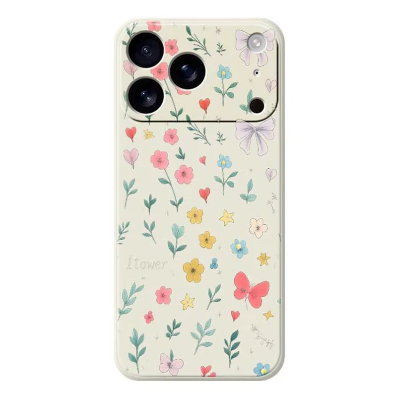 Fluweelzachte TPU-telefoonhoesje met bloemenstrikpatroon voor iPhone 17 Pro - Beige