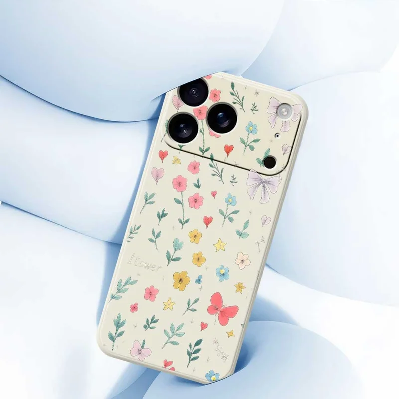 Fluweelzachte TPU-telefoonhoesje met bloemenstrikpatroon voor iPhone 17 Pro - Beige
