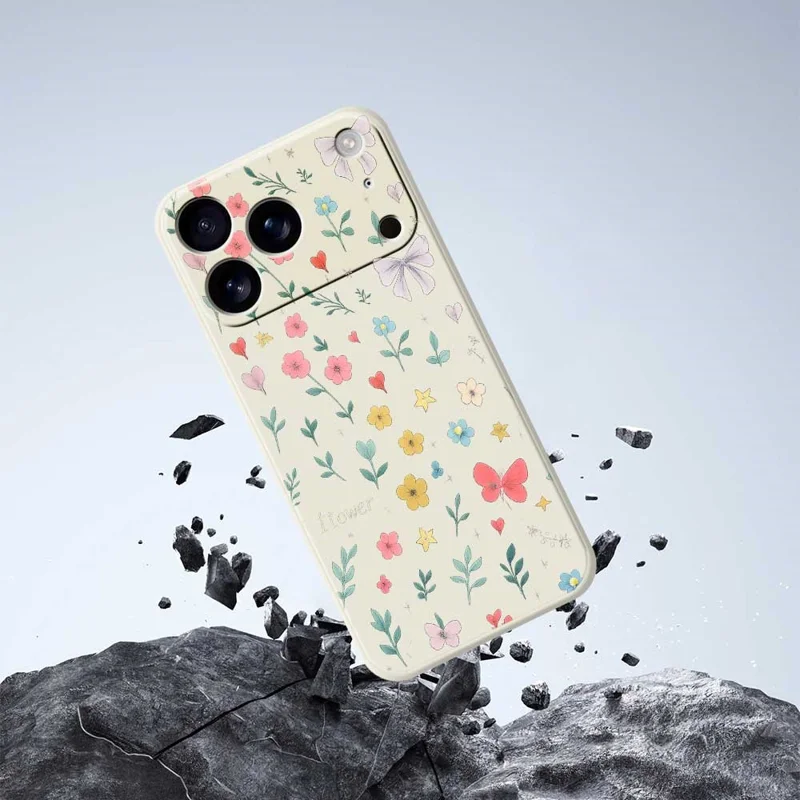 Fluweelzachte TPU-telefoonhoesje met bloemenstrikpatroon voor iPhone 17 Pro - Beige