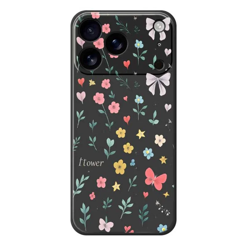 Für iPhone 17 Pro Hülle Florales Schleifenmuster Druck Gerade Kante TPU Handyrückseite Schutzhülle - Schwarz