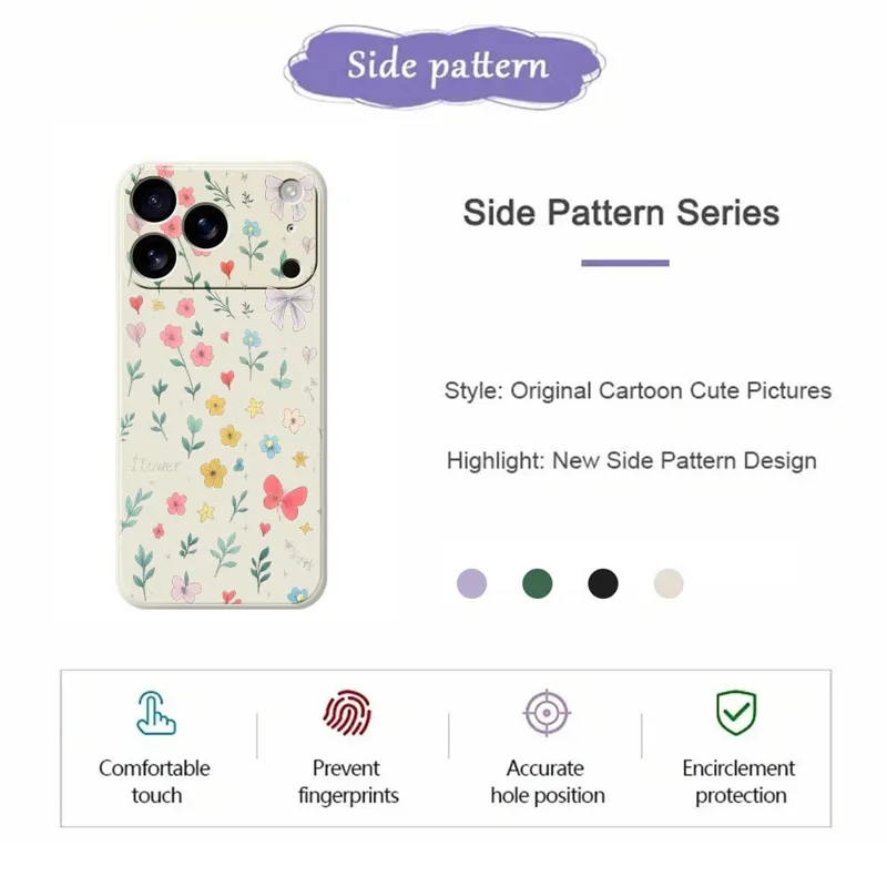 Für iPhone 17 Pro Hülle Florales Schleifenmuster Druck Gerade Kante TPU Handyrückseite Schutzhülle - Schwarz