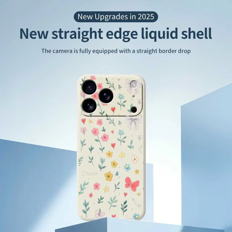 Für iPhone 17 Pro Hülle Florales Schleifenmuster Druck Gerade Kante TPU Handyrückseite Schutzhülle - Schwarz