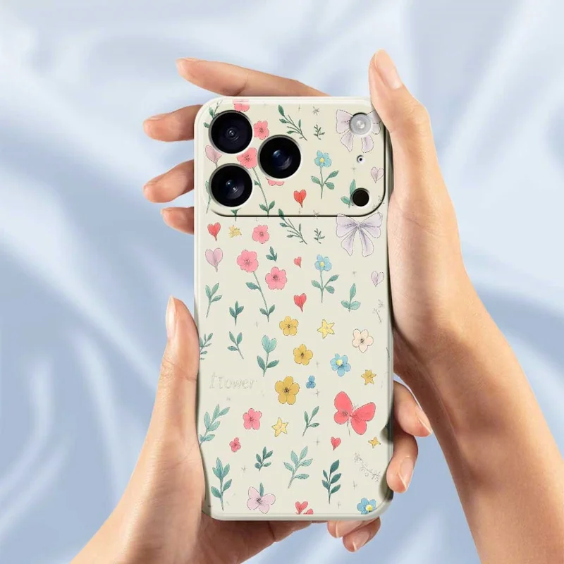 Für iPhone 17 Pro Hülle Florales Schleifenmuster Druck Gerade Kante TPU Handyrückseite Schutzhülle - Schwarz