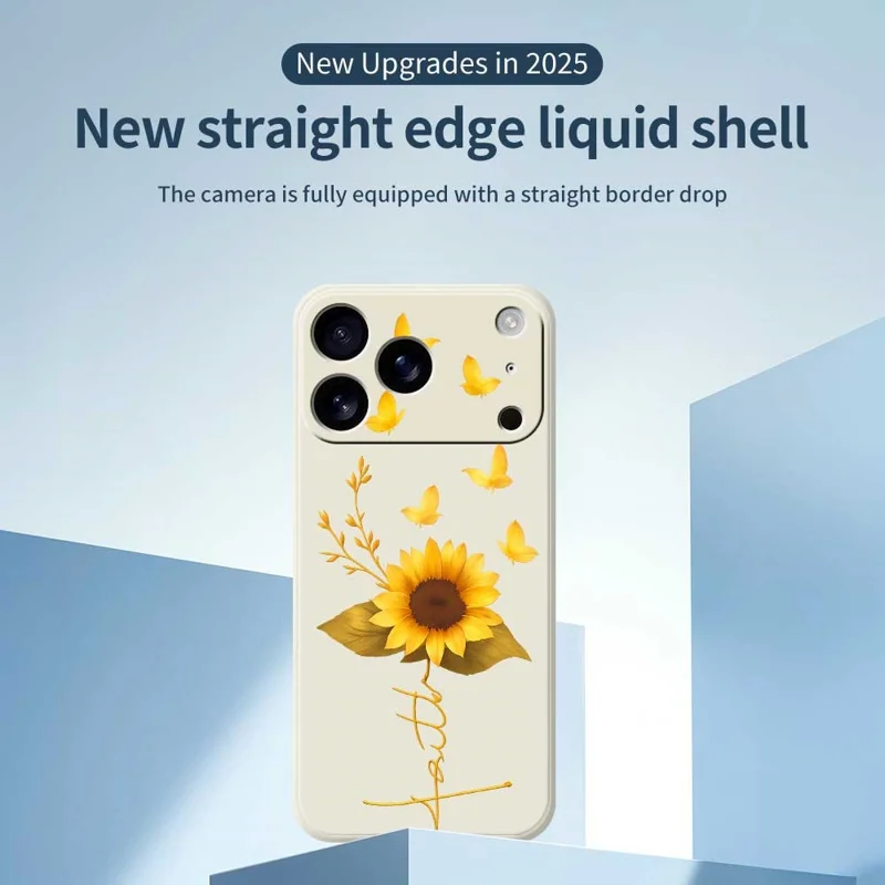 Voor iPhone 17 Pro-hoesje met gouden vlinder en zonnebloemmotief Rechte rand TPU-telefoonhoes - Beige