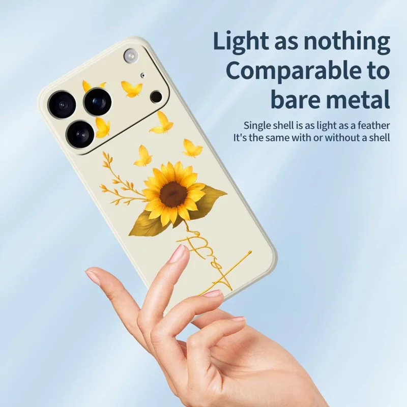 Voor iPhone 17 Pro-hoesje met gouden vlinder en zonnebloemmotief Rechte rand TPU-telefoonhoes - Beige