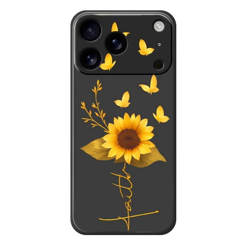 Für iPhone 17 Pro Hülle Golden Butterfly Sonnenblumen-Muster Drucken Gerade Kante TPU Telefon Rückseite Abdeckung - Schwarz