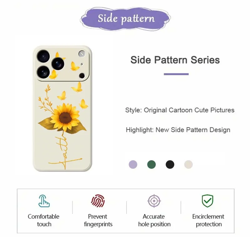 Für iPhone 17 Pro Hülle Golden Butterfly Sonnenblumen-Muster Drucken Gerade Kante TPU Telefon Rückseite Abdeckung - Schwarz